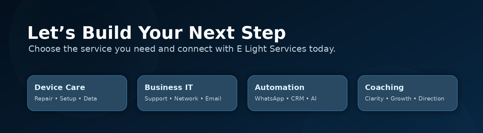 E Light Services final call to action for tech support and coaching in Accra